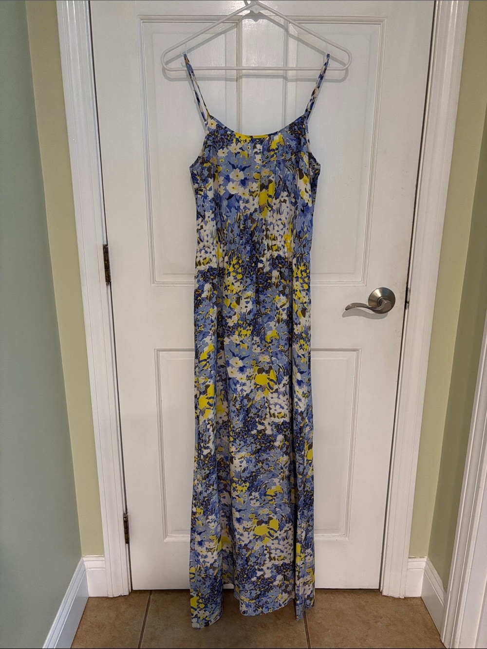 Banana Republic Blue & Yellow Floral Spaghetti-Strap Maxi Dress